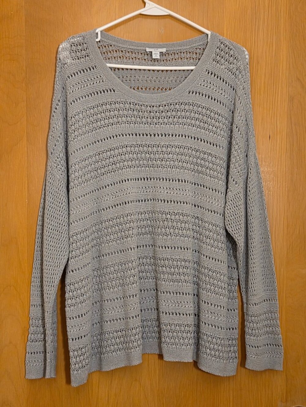 J Jill Crochet Knit Pullover Sweater Womens XLP Gray Cotton Blend Semi-Sheer